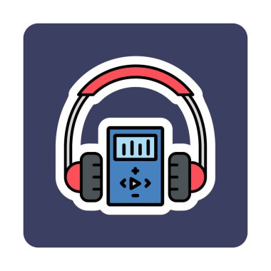 Düz kulaklık simgesi, web afişi, web ve mobil, bilgi grafikleri için vektör illüstrasyon kavramı.