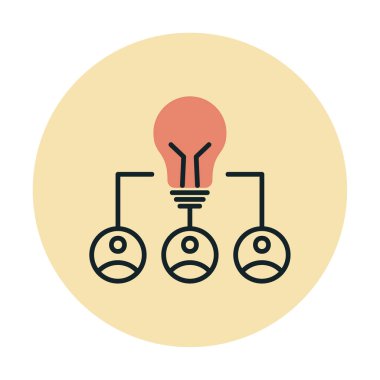 Takım Fikri, ampul ve iş dünyası ikonu, vektör illüstrasyonu