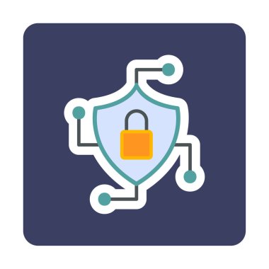 Asma kilit simgesi, vektör illüstrasyonlu güvenli kalkan