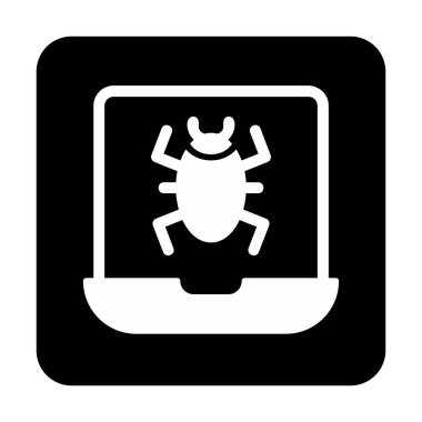 Virüs bulaşmış dizüstü bilgisayar web simgesi, vektör illüstrasyonu
