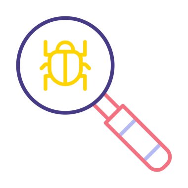 Böcekli büyüteç, virüs tespit simgesi, vektör illüstrasyon tasarımı 