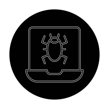 Virüs bulaşmış dizüstü bilgisayar web simgesi, vektör illüstrasyonu