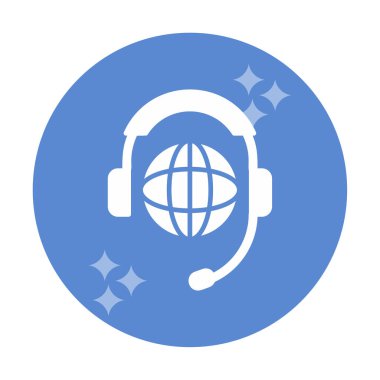 Kulaklık simgesinde Dünya küresi, vektör illüstrasyonu 