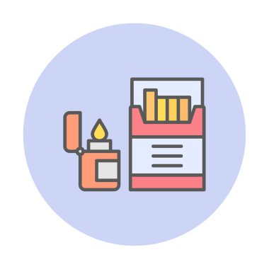 Sigara ve daha hafif ikonlu tütün sembolü, vektör illüstrasyonu 