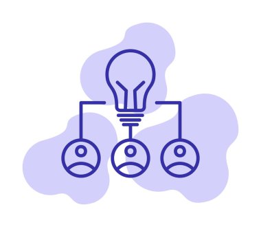 Takım Fikri, ampul ve iş dünyası ikonu, vektör illüstrasyonu