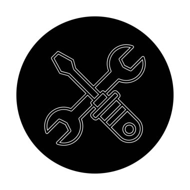 İngiliz anahtarı ve tornavida ikonu. Web için araç vektör simgesinin özet çizimi                              