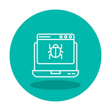 Kötü amaçlı yazılım ikonu vektörü tarafından enfekte edilen basit düz dizüstü bilgisayar