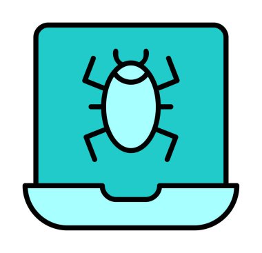 Virüs bulaşmış dizüstü bilgisayar web simgesi, vektör illüstrasyonu