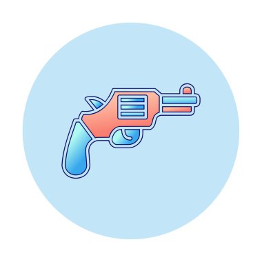 Renkli tabanca tabancası simgesi beyaz arkaplanda izole edildi. Polis sembolü. Askeri silah konsepti. Ateşli silah. Rastgele dinamik şekiller. vektör.