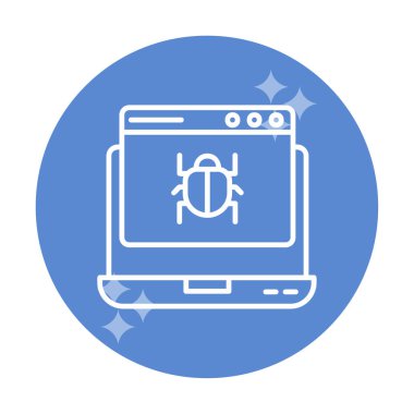 Kötü amaçlı yazılım ikonu vektörü tarafından enfekte edilen basit düz dizüstü bilgisayar