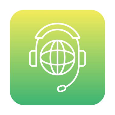 Kulaklık simgesinde Dünya küresi, vektör illüstrasyonu 