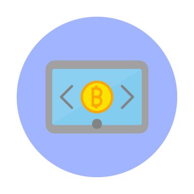 Bitcoin işaretli tablet ağ simgesi, vektör illüstrasyonu