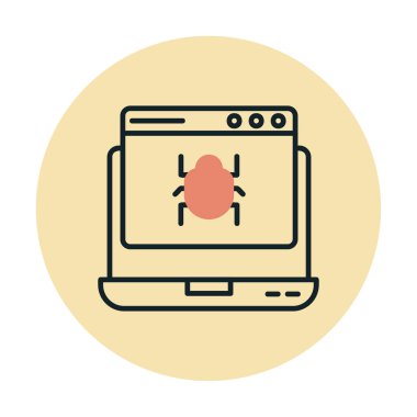 Kötü amaçlı yazılım ikonu vektörü tarafından enfekte edilen basit düz dizüstü bilgisayar