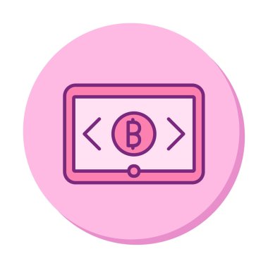Bitcoin işaretli tablet ağ simgesi, vektör illüstrasyonu