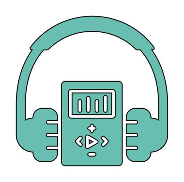 Düz kulaklık simgesi, web afişi, web ve mobil, bilgi grafikleri için vektör illüstrasyon kavramı.