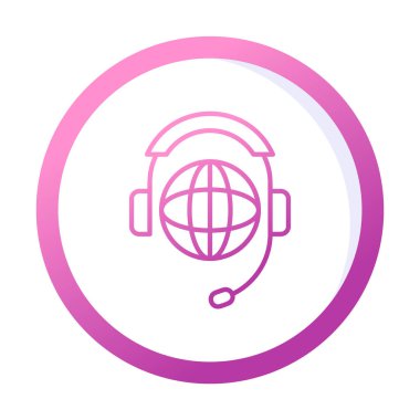 Kulaklık simgesinde Dünya küresi, vektör illüstrasyonu 