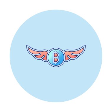 Bitcoin simgesi ve vektör illüstrasyonlu kanatlar  