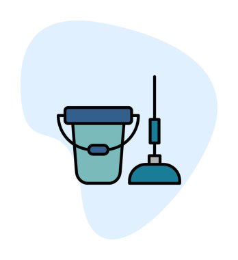 kova ve paspas simgesi, vektör illüstrasyonu  