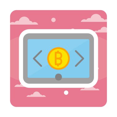 Bitcoin işaretli tablet ağ simgesi, vektör illüstrasyonu