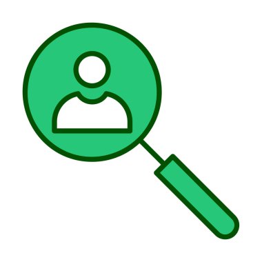 Arama simgesi, insan avatarıyla büyüteç, vektör illüstrasyonu