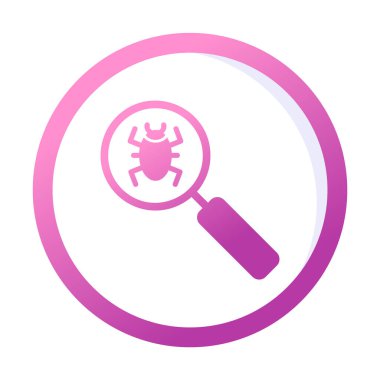 Böcekli büyüteç, virüs tespit simgesi, vektör illüstrasyon tasarımı 