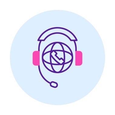 Basit Dünya Çağrı Merkezi Desteği simgesi, vektör illüstrasyonu