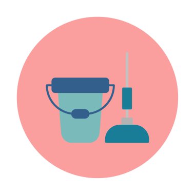 kova ve paspas simgesi, vektör illüstrasyonu  