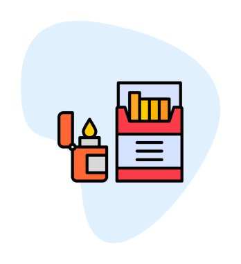 Sigara ve daha hafif ikonlu tütün sembolü, vektör illüstrasyonu 