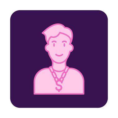 Zincir simgesinde saç stili ve doollar işareti olan erkek avatarı, vektör illüstrasyonu 