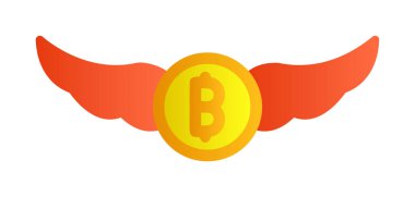 Bitcoin simgesi ve vektör illüstrasyonlu kanatlar  