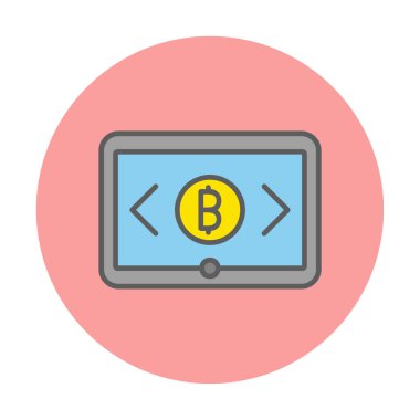 Bitcoin işaretli tablet ağ simgesi, vektör illüstrasyonu