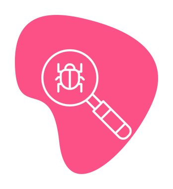 Böcekli büyüteç, virüs tespit simgesi, vektör illüstrasyon tasarımı 