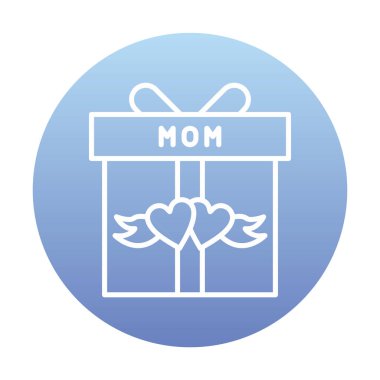 Anneler günü simgesi, kırmızı kalpli hediye kutusu ve anne metni, vektör düz simgesi 