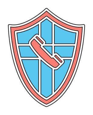 Eski moda telefon ahizesi simgesi olan bir kalkan. Güvenli telefon hattı. vektör çizimi tasarımı