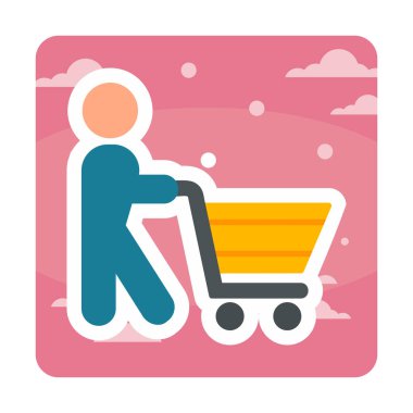 Alışveriş arabalı adam, alışveriş ikonu, vektör illüstrasyonu 