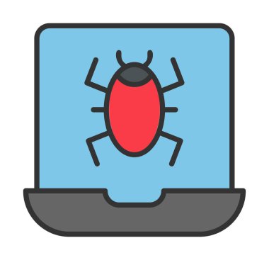 Virüs bulaşmış dizüstü bilgisayar web simgesi, vektör illüstrasyonu