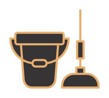 kova ve paspas simgesi, vektör illüstrasyonu  