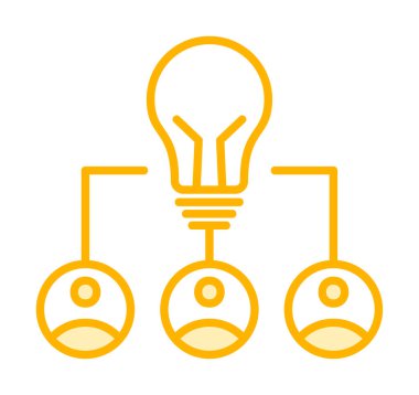 Takım Fikri, ampul ve iş dünyası ikonu, vektör illüstrasyonu