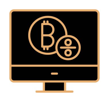 Bitcoin işaret vektör simgesi olan bilgisayar monitörü. Sembol, logo çizimi. Vektör grafikleri