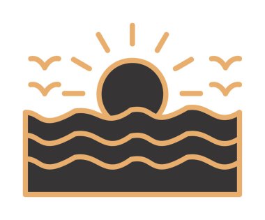 Uçan martılar ikonuyla güneş ve denizin vektör çizimi 