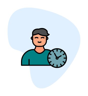 Saat simgesi olan adam, Zaman Yönetimi sembolü, vektör illüstrasyonu 