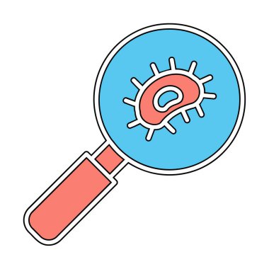 Büyüteç cam simgesi, vektör illüstrasyonu ile Bakteri Araştırması  