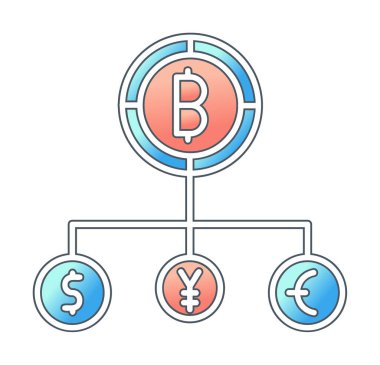 Bitcoin, dolar, avro ve yen sembollü para birimi yapısı 