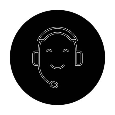 Kulaklık ve gülücükle yüzün vektör çizimi, Çağrı Merkezi kavramı
