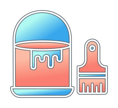 Boya fırçası ve kova vektör çizimi, simge ögesi arkaplanı                    