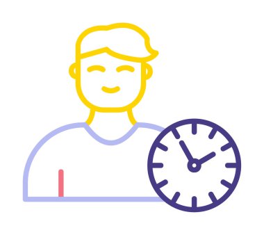 Saat simgesi olan adam, Zaman Yönetimi sembolü, vektör illüstrasyonu 