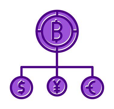 Bitcoin, dolar, avro ve yen sembollü para birimi yapısı 