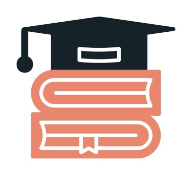 düz mezuniyet şapkası ve kitap simgesi illüstrasyonu 