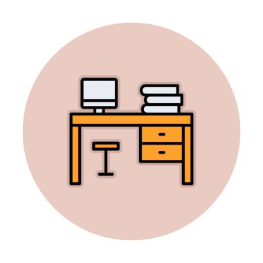 düz ofis masa simgesi vektör illüstrasyonu