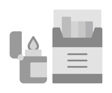 Sigara ve daha hafif ikonlu tütün sembolü, vektör illüstrasyonu 